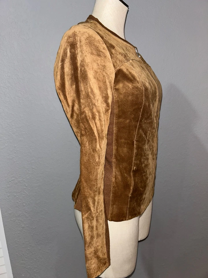 Женская куртка из натуральной замши Soia & Kyo размер S на молнии вязаная вставка тихая роскошь - Изображение 3 из 4