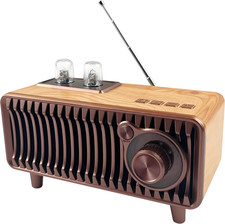 Retro Bluetooth Speaker, Vintage Radio Natural Wood Rotary FM Radio 20W Dual Spe