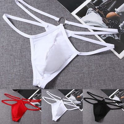 Men's G-String Thong with Low-Rise Waistband T-Back Detail and Bulge Pouch
