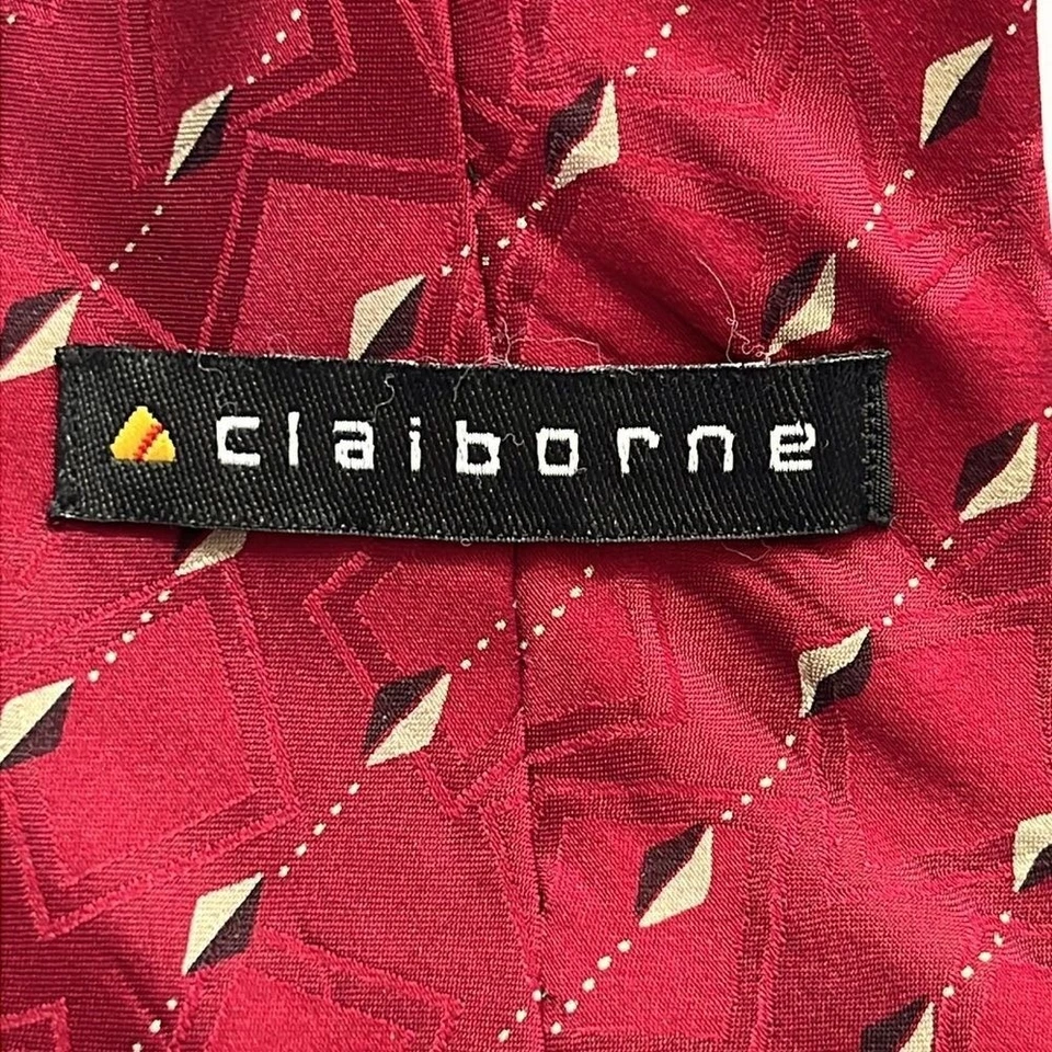 Claiborne мужской галстук шеи 100% итальянский шелк красный бриллиант печати сделано в США - Изображение 3 из 4