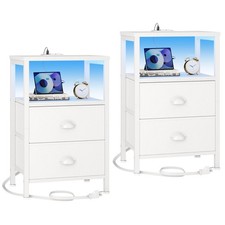 Nightstands Set of 2, End Tables Set of 2 with Charging Station and LED Lights