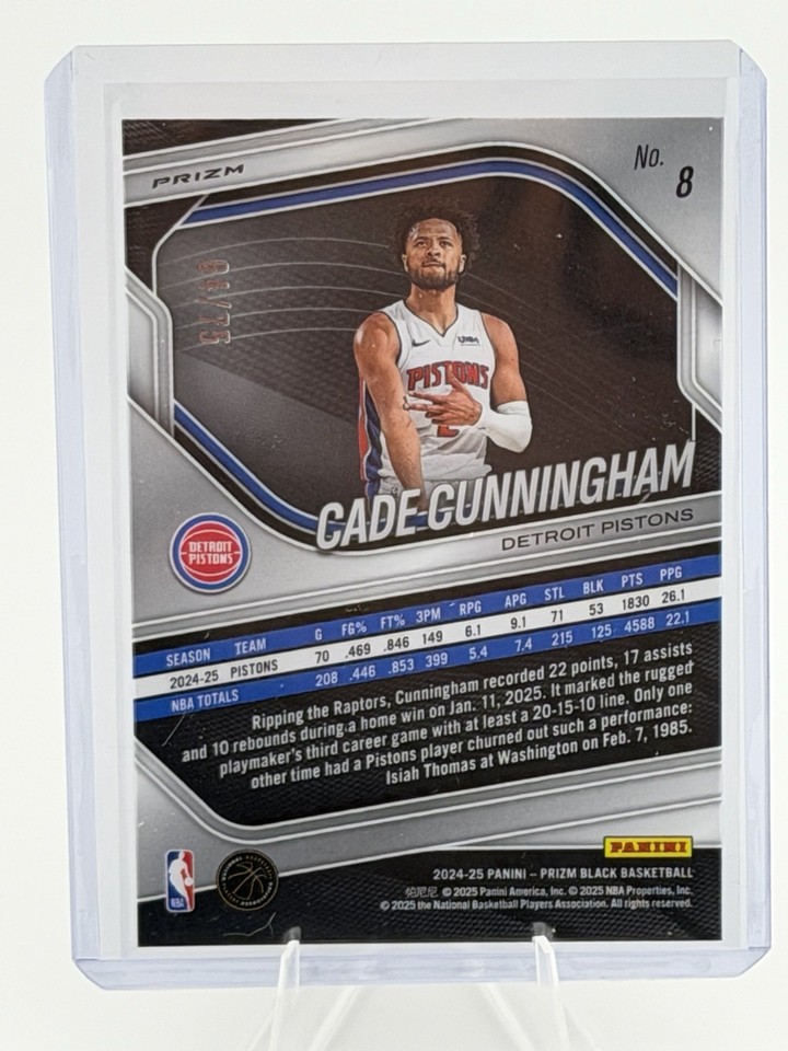 2024-25 Panini Prizm Black Cade Cunningham /75 Red Checkers Detroit ...
