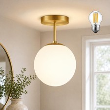 Mid Century Modern Globe Semi Flush Mount Ceiling Light Fixture Frosted Glass...