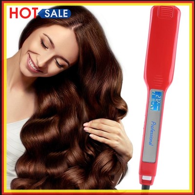 Hair Straightener 2-in-1 Flat Iron LCD Display for Straightening Curling (Red)