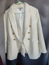 HM H M women's cream blazer coat overcoat new size L