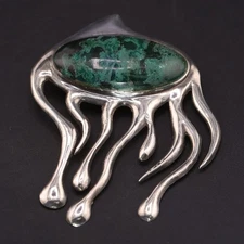 VTG Sterling Silver - ISRAEL Eilat Cabochon Wavy Waveform Necklace Pendant - 24g