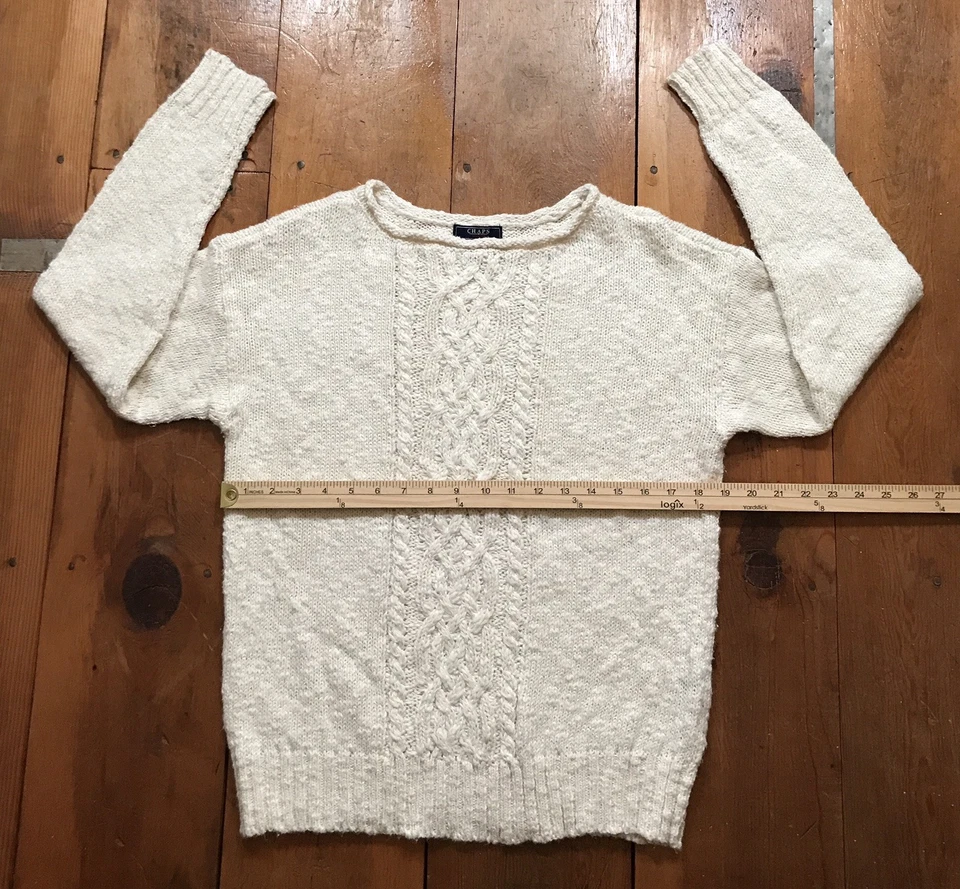 Suéter de Colección Chaps Cuello Redondo Para Mujer Mediano Marfil Pescador Brillo Cable Tejido Y2k Foto 4 de 4