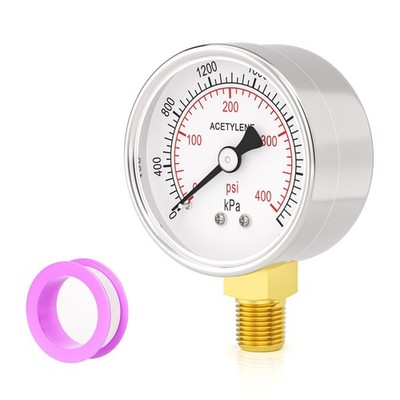2.5 Inch High Pressure Gauge 0400PSI Acetylene Regulator 1/4 Inch NPT Lower