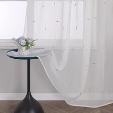 1 Pack Embroidery Curtain in Leaves Pattern with Loops Curtains WxH 140x22...