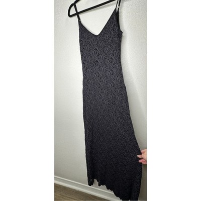 Milo Black & Deep Purple Lace Floral Crochet VNeck Strappy Maxi Dress P