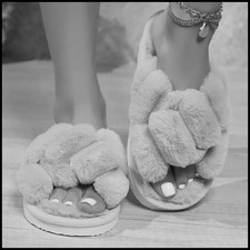 Women's Fluffy Cross Strap Fur Slippers Lightweight Soft Warm Plush House