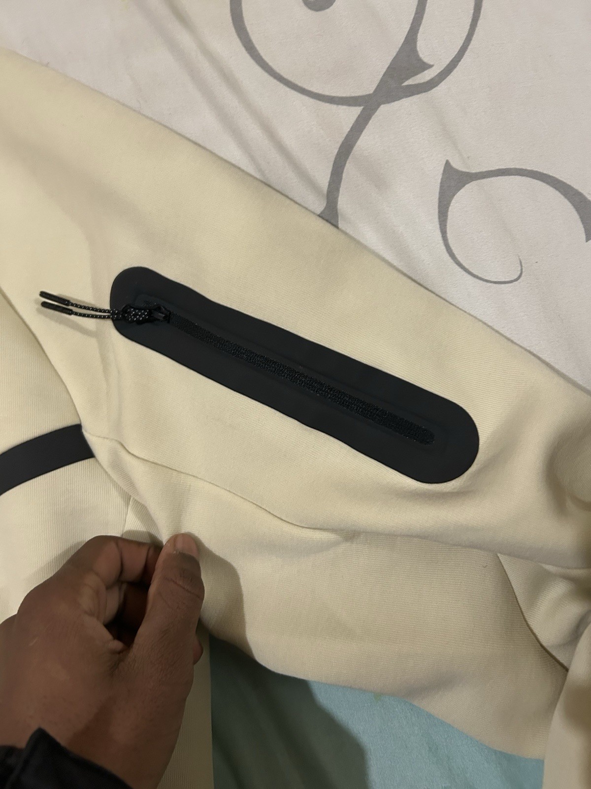 Nike Beige Fleece Full Zip Hooded Hoodie Black Trim Men's Medium thumbnail 6