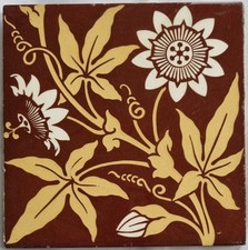 ANTIQUE ARTS & CRAFTS TILE : BLOCK PRINTED: STEELE & WOODS: C1890  