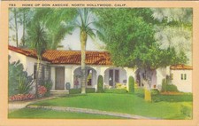Vintage California Linen Postcard Home of Don Ameche North Hollywood