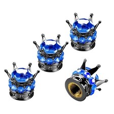 Bling Crown Car Tire Valve Stem Caps, 4PCS Crystal Rhinestone Black Blue