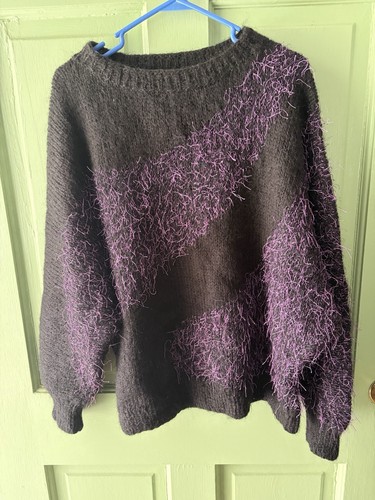Vintage Laines Anny Blatt Womens Sweater Handmade Angora Made France Blk Purple