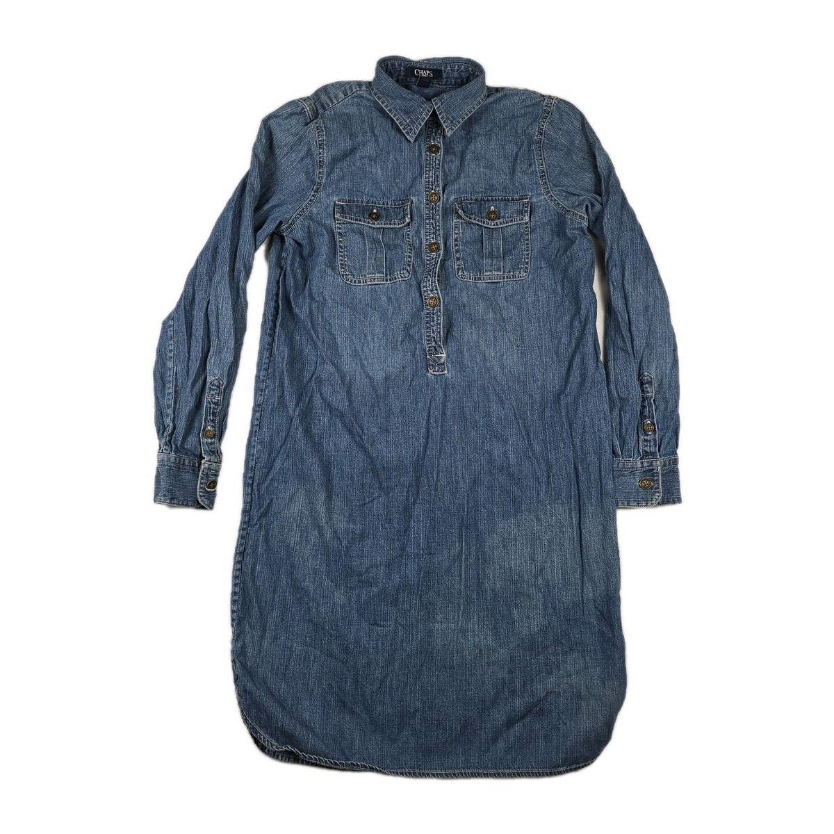 chaps denim dress Chaps Denim Shirt Dress Womens L Dark Wash Long Sleeve Western Chambray  Midi