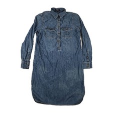 Chaps Denim Blue Shirt Dress Women's Size Small Distressed Long Sleeve