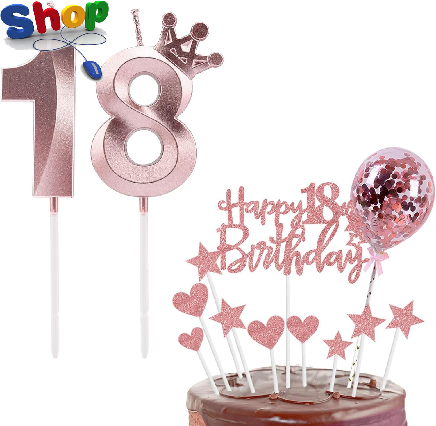 18Th Birthday Candles Set, Number 18 Candle, Cake Topper, Decorations for Girls