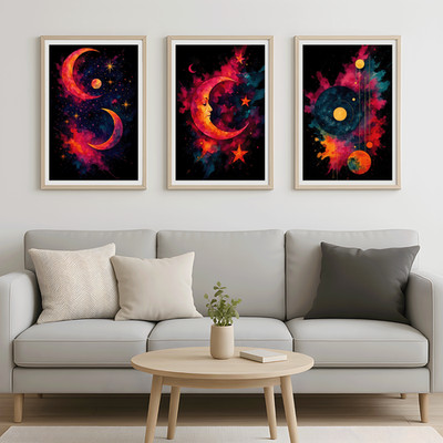 Lebendige kosmische Aquarell Poster 3er Set | Sternenhimmel Wandbild Deko
