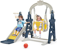 3-In-1 Kids Slide for Toddlers Age 1-3 Slide and Swing Set,Indoor Playground for