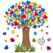Classroom Tree Bulletin Board Heart Cutouts Watercolor