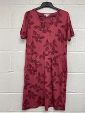 White Stuff Deep Pink Leaf Patterned Soft Jersey Knee Length Dress Size 12 PT