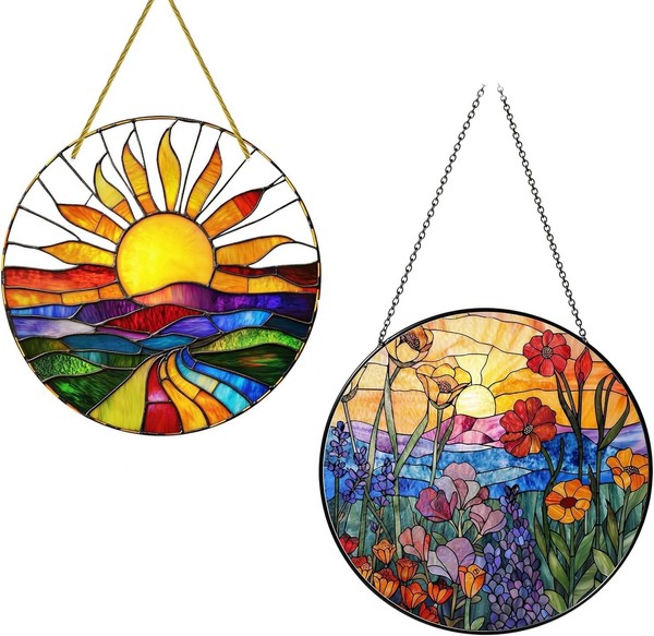 2X SonnenfäNger Acryl 20X20Cm Buntglas Fensterdeko HäNgend Garten Deko-image