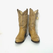 Vintage Tony Lama Gold Label Men's 8EE Ostrich Leather Cowboy Boots Tan USA Made
