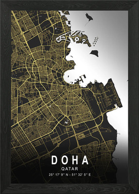 Doha Silber Karte gerahmt Wandbild Poster Leinwanddruck Bild