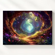 Enchanted Forest Path Canvasmagical Bioluminescent Realm Wall Art
