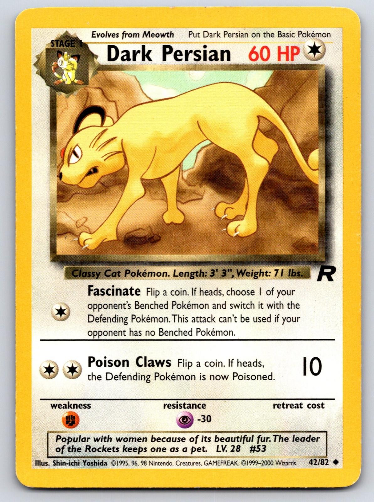 Dark Persian 42/82 Uncommon Team Rocket Pokemon Unlimited Lightly Played