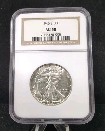 1946-D 50C US Walking Liberty Silver Half Dollar NGC AU 58 #5806