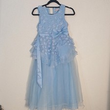 Charming Floral Blue Kids Dress with Bow Size 140