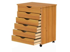 Jela Solid Wood 6 Drawer Wide Roll Cart in Med Pine