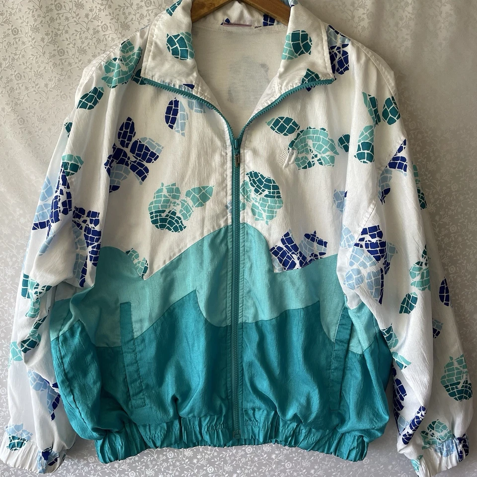 Prince 2 Pcs Set Tracksuit Tennis Jacket Pants green /white Floral M FullZip Vtg - Image 2 of 4