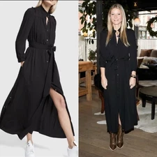 G. Label by GOOP Tizzie Midi Shirtdress Long Sleeve Black Button Up Size 8 Rare