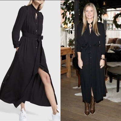 G. Label by GOOP Tizzie Midi Shirtdress Long Sleeve Black Button Up Size 8 Rare