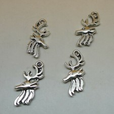  1 pk of 4 Silver-Tone BUCK DEER HEAD Charms for Jewelry Crafts Scrapbooking