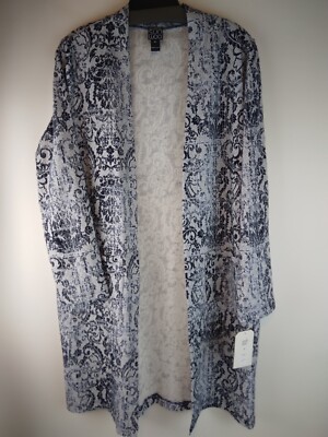 Clara Sun Woo Open Tunic Cardigan Black & Gray Geometric Design Size Medium--NEW