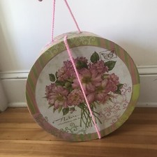 Hat Box With Carrying Cord By Tim Coffey Floral Cottagecore Storage Pink Green