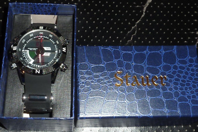 STAUER STAINLESS STEEL & SILICON BAND SPORT HYBRID WATCH-FULLY LOADED-''NEW''