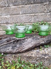 Antique Art Deco Set Of 4 Green Glass Dessert Bowls. Conical. 1930s
