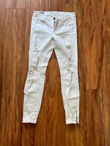 FB Sister Jeans White Denim High Waist Skinny Distressed Stretch sz 27 w/ zipper