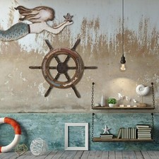 Wood Ship Wheel Nautical Wall Decor Rustic Vintage Boat Steering Wheel Hanging O