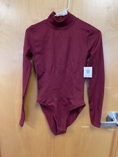 Womens Long Sleeve Leotard Bodysuit One Piece Gymnastics Burgundy New Medium