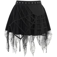 Damen Spitzen Minirock Halloween Spinnennetz Gothic Punk Club Party Mode Schwarz