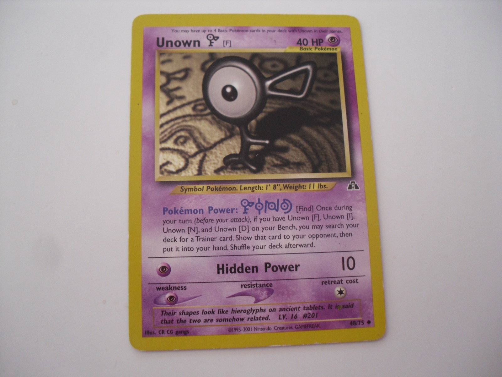 1st Edition Neo Discovery Unown F 48/75 Pokemon Card
