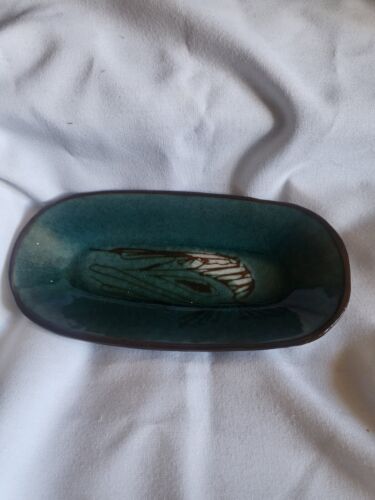 Vintage Guernsey Pottery Dish Studio Art Oval Green Mid Century. Prawn Design