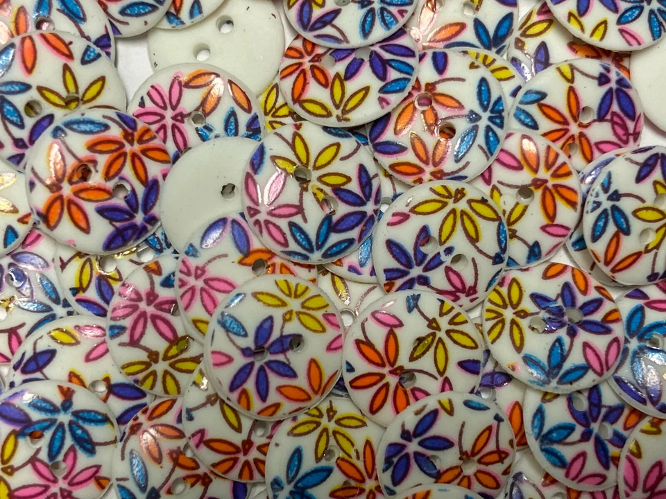 Multi-Color Flower Button White-Orange-Blue-Purple-Pink-Yelllow-Blue 13mm 15mm - Image 2 of 4